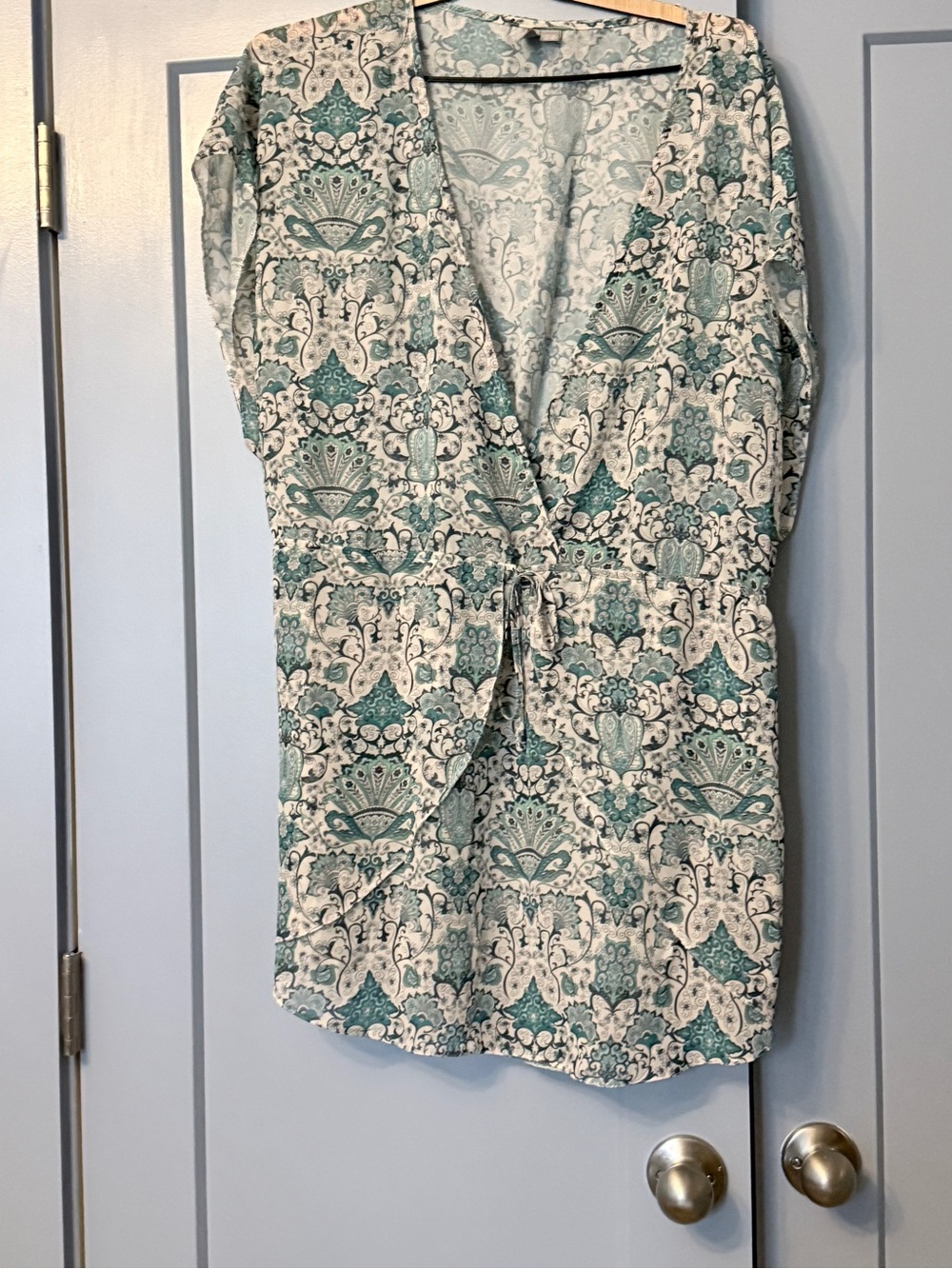 ASOS Teal & White Paisley Wrap-Front Beach Cover Up -Size 14